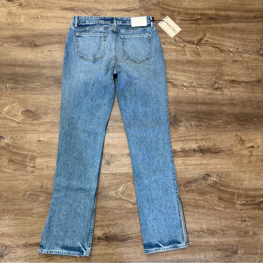 GRLFRND Hailey Low Rise Slim Boot Light Vintage Wash Split Hem Flare Jeans Sz 28